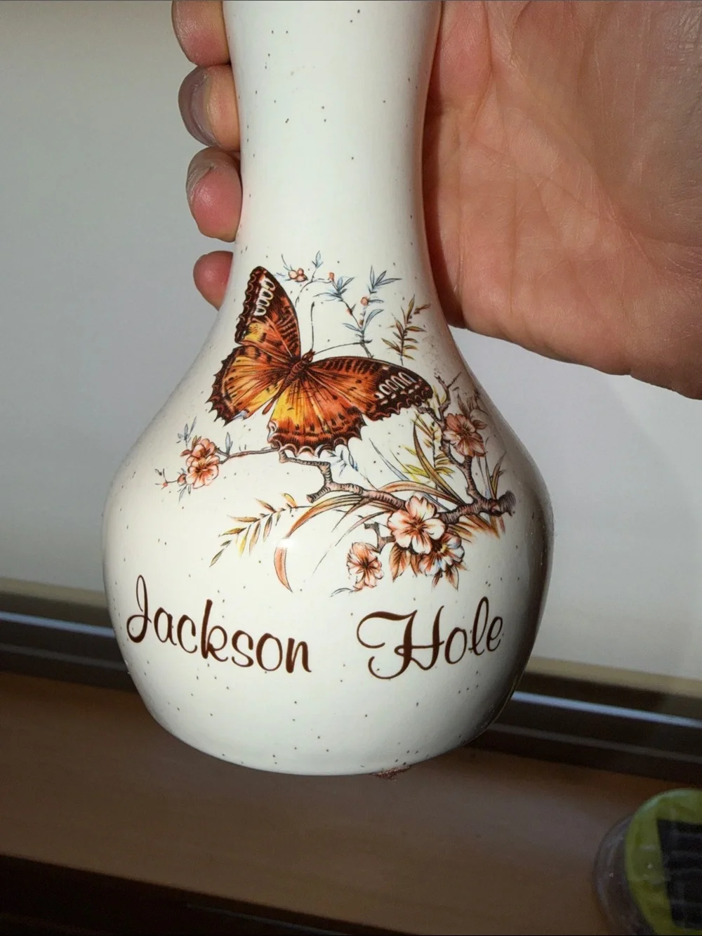 Vintage Jackson Hole Cream Ceramic Butterfly Vase with White Tulips